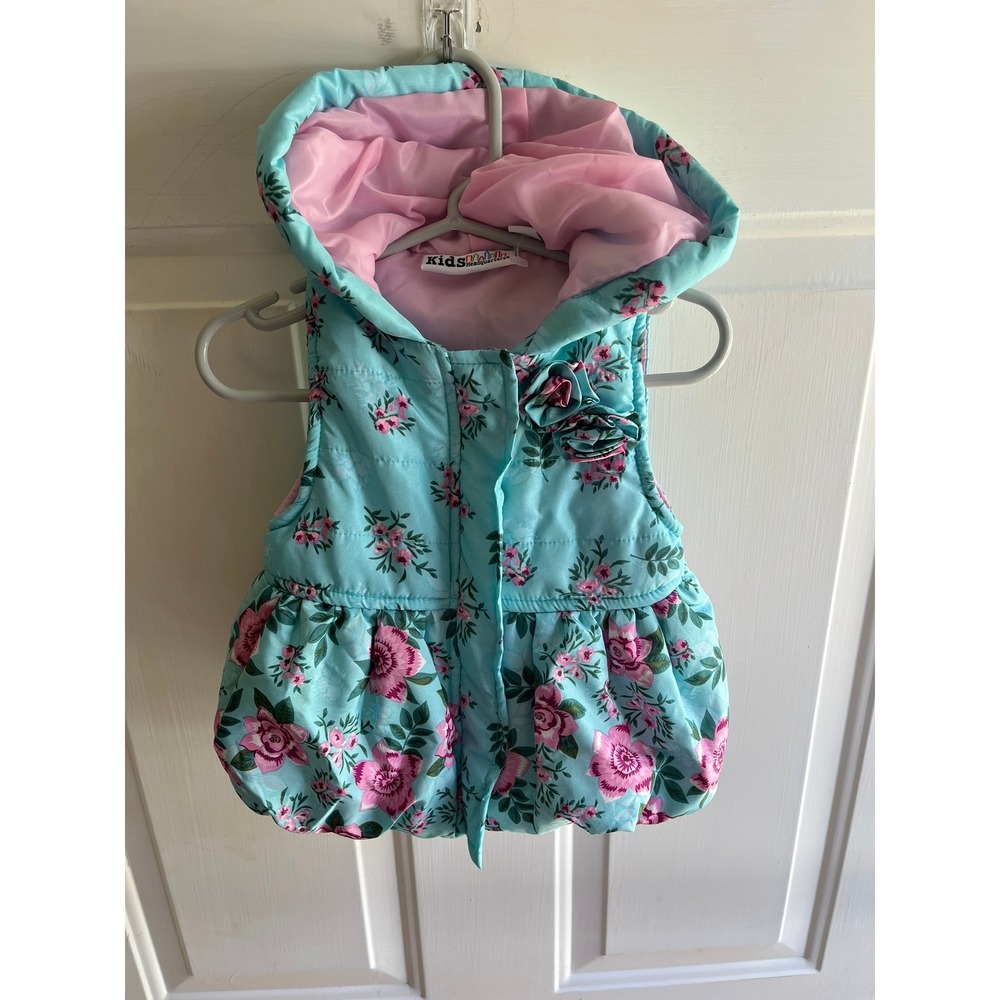 Kids Headquarters Baby Girls Cute Y2K Floral‎ Print Peplum Hooded Vest 12M